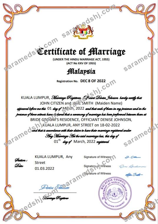 Malaysia marriage certificate Word and PDF template